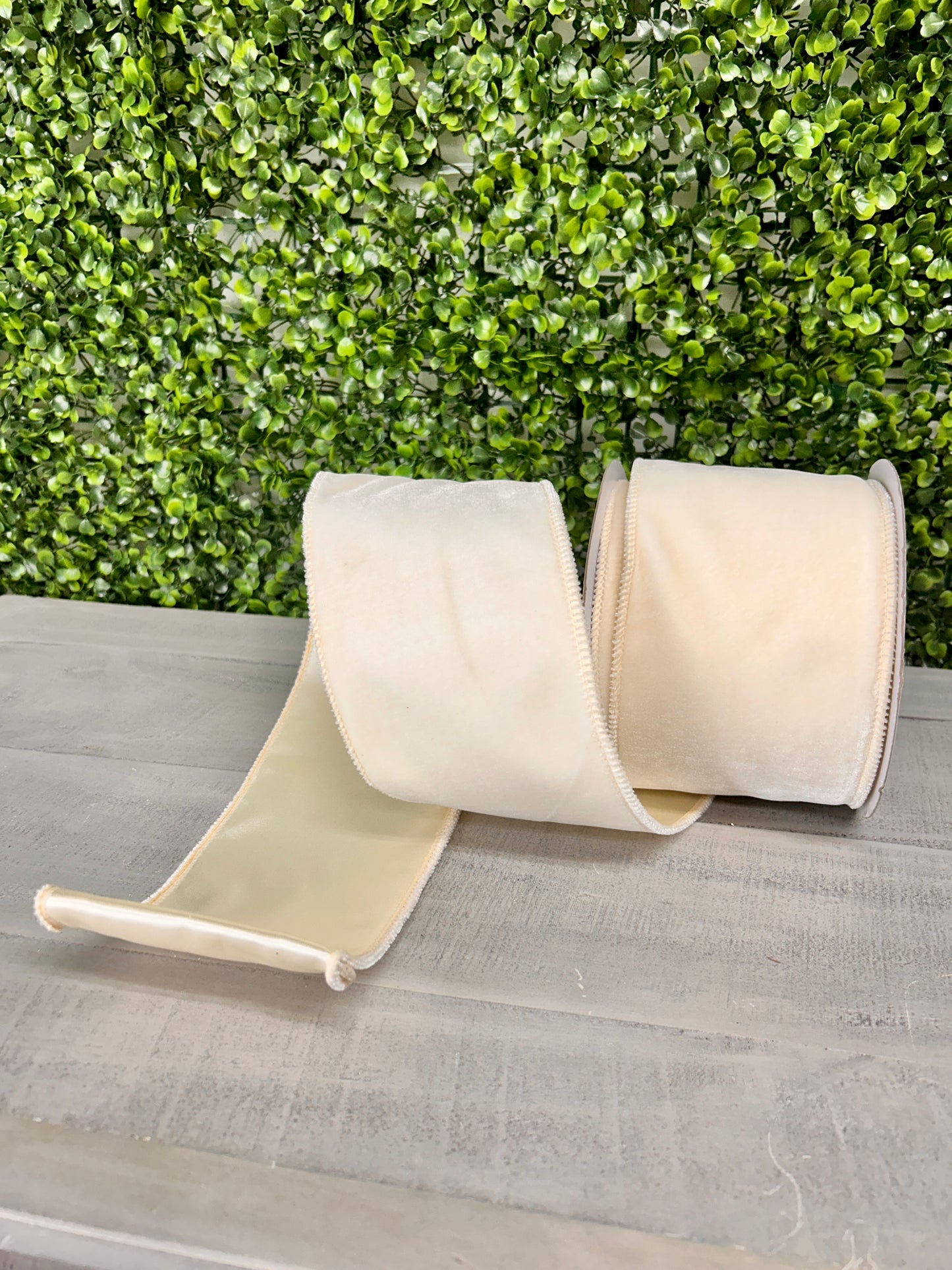 4 Inch By 10 Yard Cream Deluxe Velvet With Satin Backing Ribbon