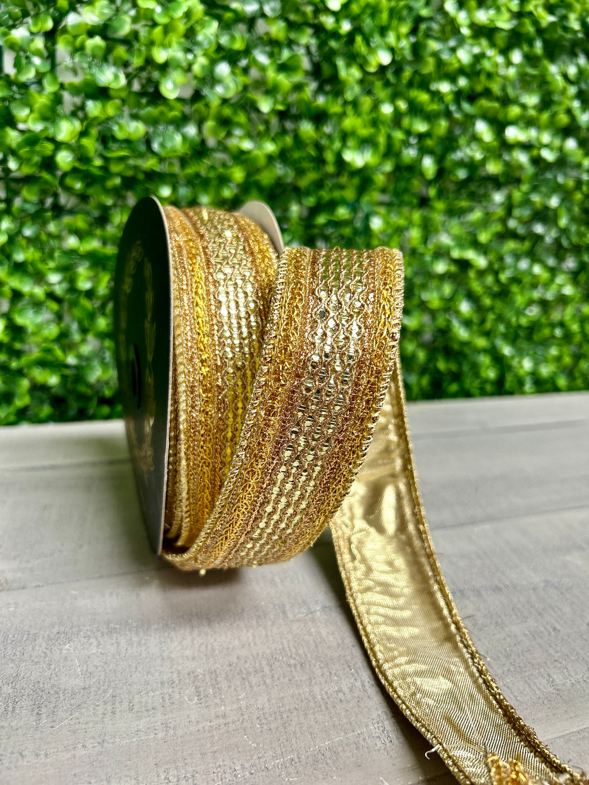 John Mark 1 Inch By 10 Yard Gold Jeweled Metallic Dupioni Ribbon