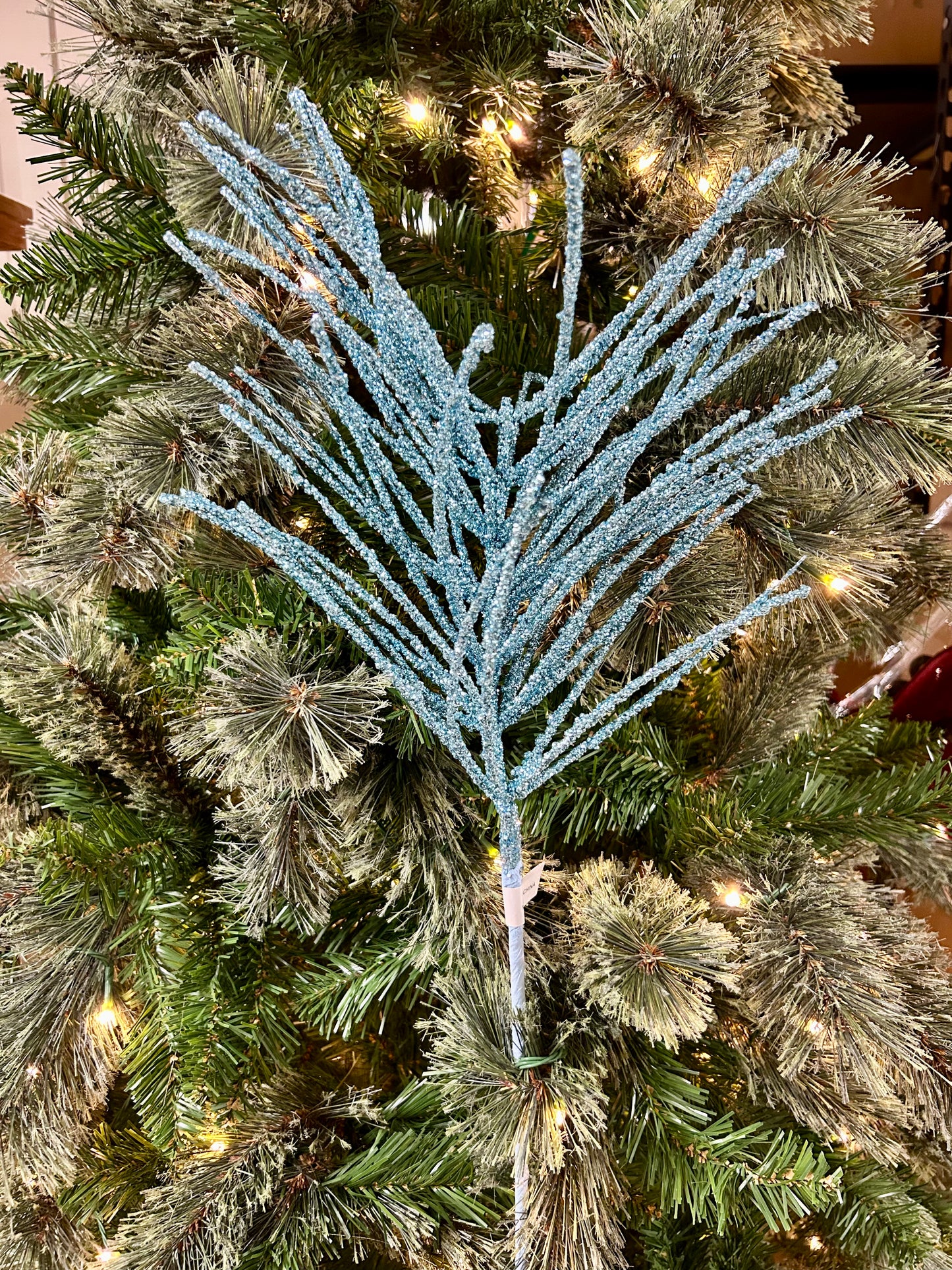 24 Inch Aqua Glitter Pine Needle Berry Stem