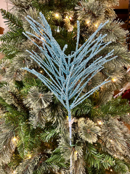 24 Inch Aqua Glitter Pine Needle Berry Stem