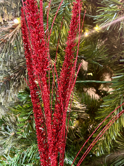 34 Inch Red Glitter Mica Triple Spike Grass Spray