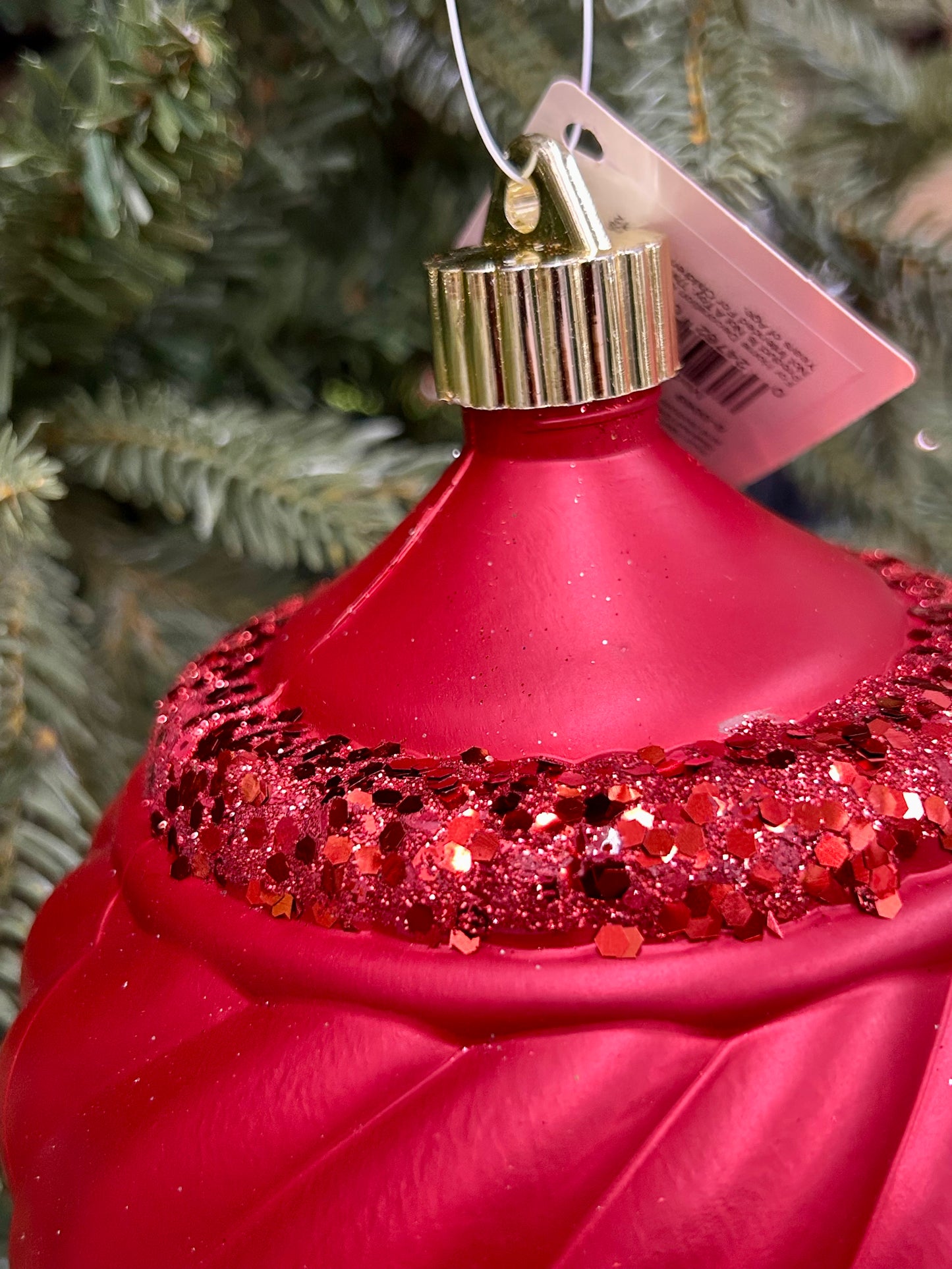 6 Inch Red Shatterproof Swirled Onion Finial With Red Glitz Top And Bottom Ornament