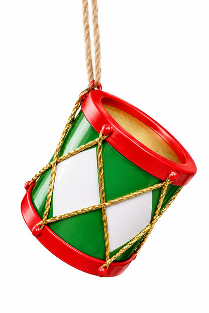 6 Inch Red Green And White Drum Ornament