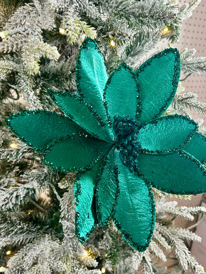 20 Inch Jade Green Satin And Glitter Poinsettia