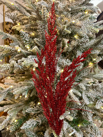 27 Inch Red Glittered Cedar Spray