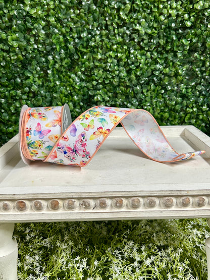 2.5 Inch By 10 Yard Botanical Butterflies Ribbon