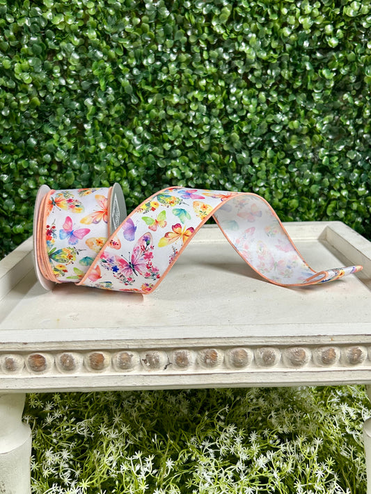 2.5 Inch By 10 Yard Botanical Butterflies Ribbon