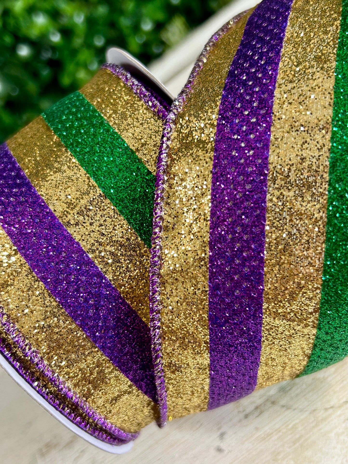 2.5 Inch By 10 Yard Mardi Gras Full Glitter Stripe Ribbon