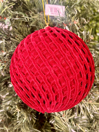5 Inch Burgundy Flocked Ball Ornament