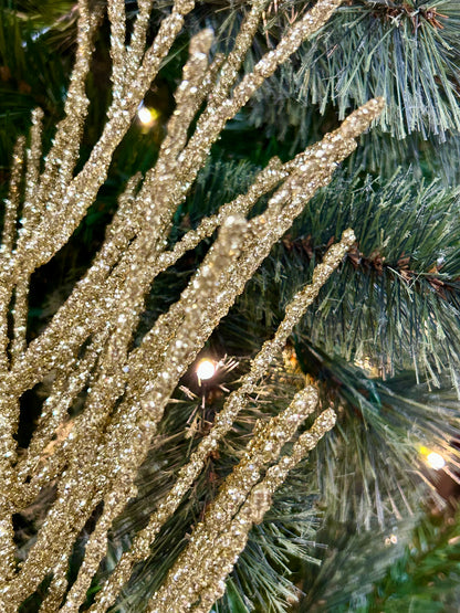 24 Inch Gold Glitter Pine Needle Berry Stem