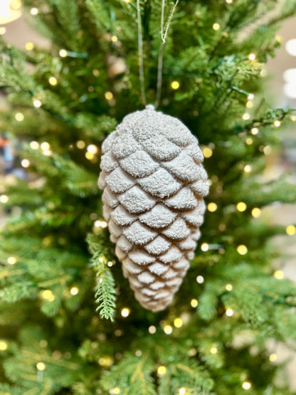 9 Inch Pinecone With Snow Ornament