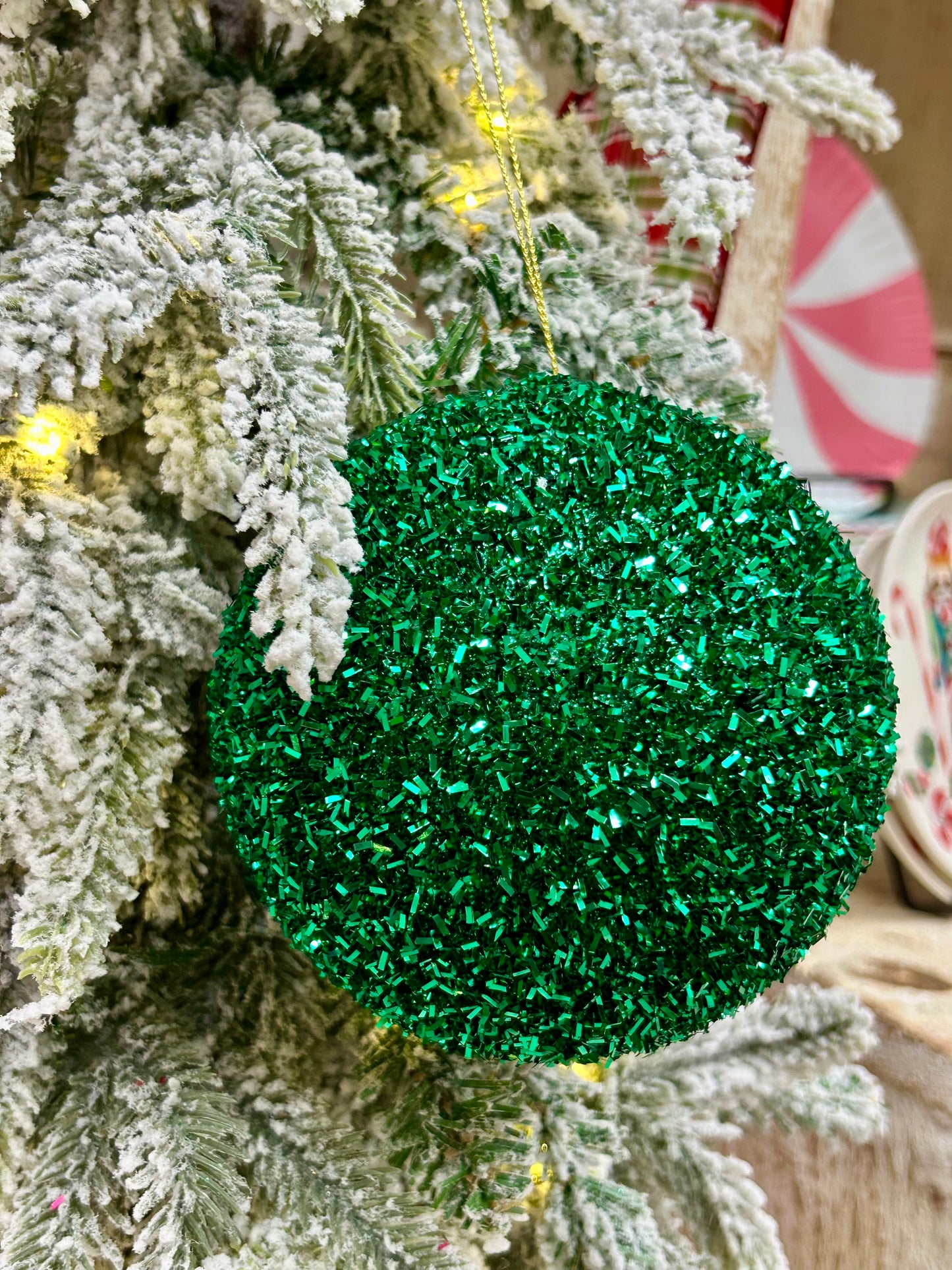 5 Inch Emerald Green Foil Glitter Ball Ornament