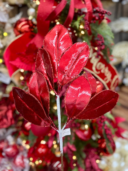 24 Inch Red Magnolia Leaf Spray