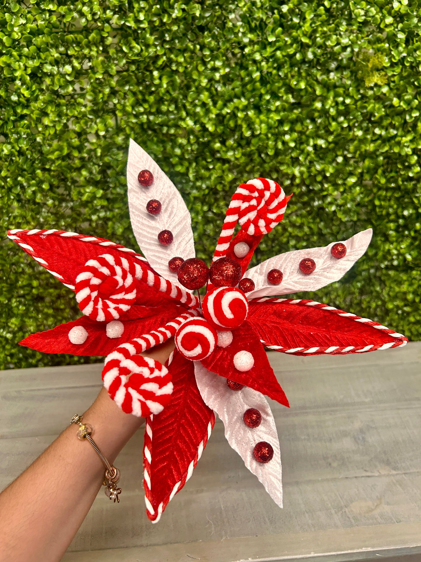 23 Inch Whimsical Peppermint Poinsettia Stem