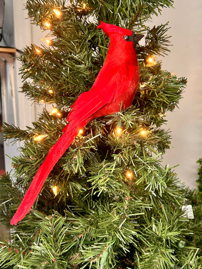 12 Inch Red Feather Cardinal With Clip