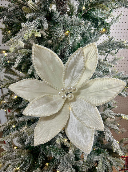 22 Inch Ivory Pearl Bead Poinsettia Pick
