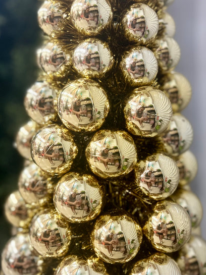 36 Inch VP With Tinsel Ball Cone Tree Champagne