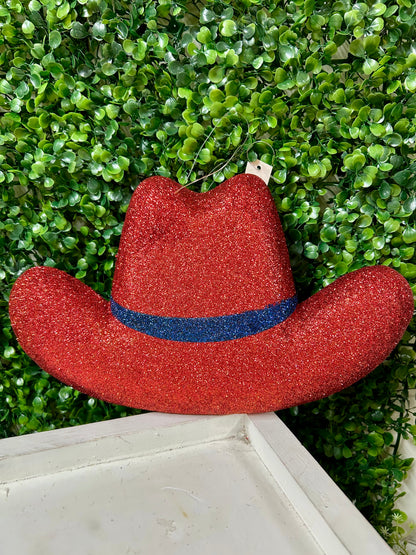 11.75 Inch Red And Navy Blue Glittered Cowboy Hat