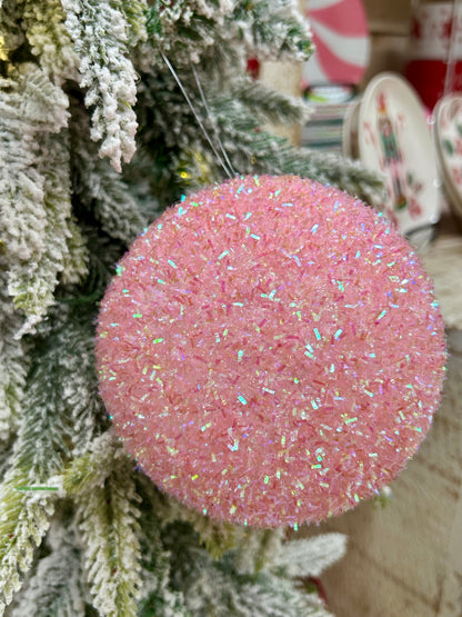 5 Inch Light Pink Iridescent Foil Glitter Ball Ornament