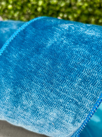 4 Inch By 10 Yard Teal Deluxe Velvet With Satin Backing Ribbon