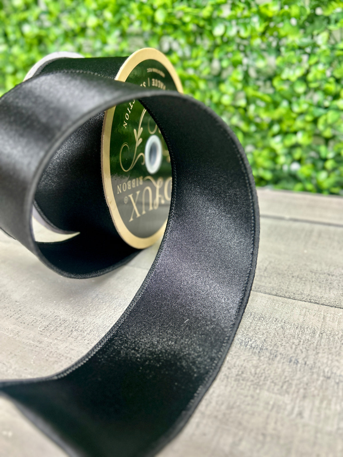 2.5 Inch By 10 Yard Black Satin Fused Ribbon
