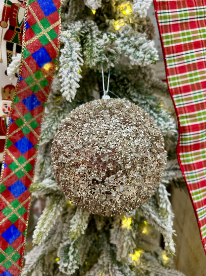 5 Inch Champagne Bead And Sequin Ball Ornament