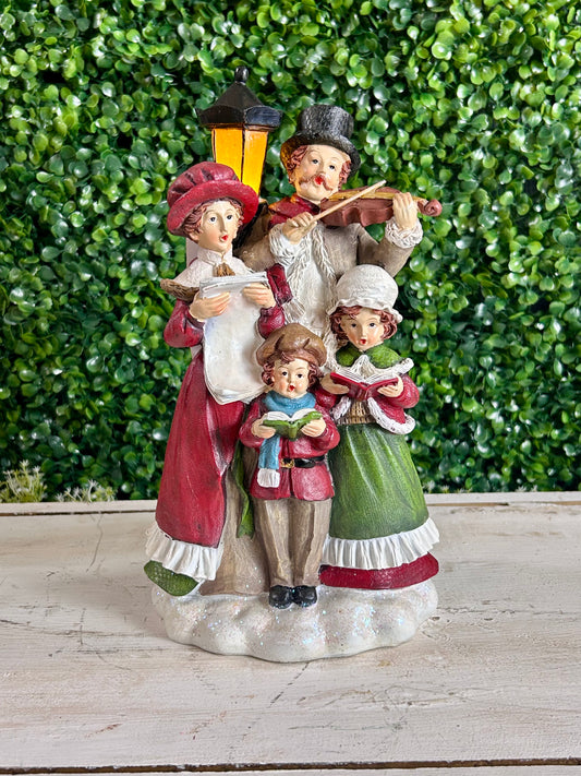 11 Inch Lighted Resin Holiday Carolers Figurine