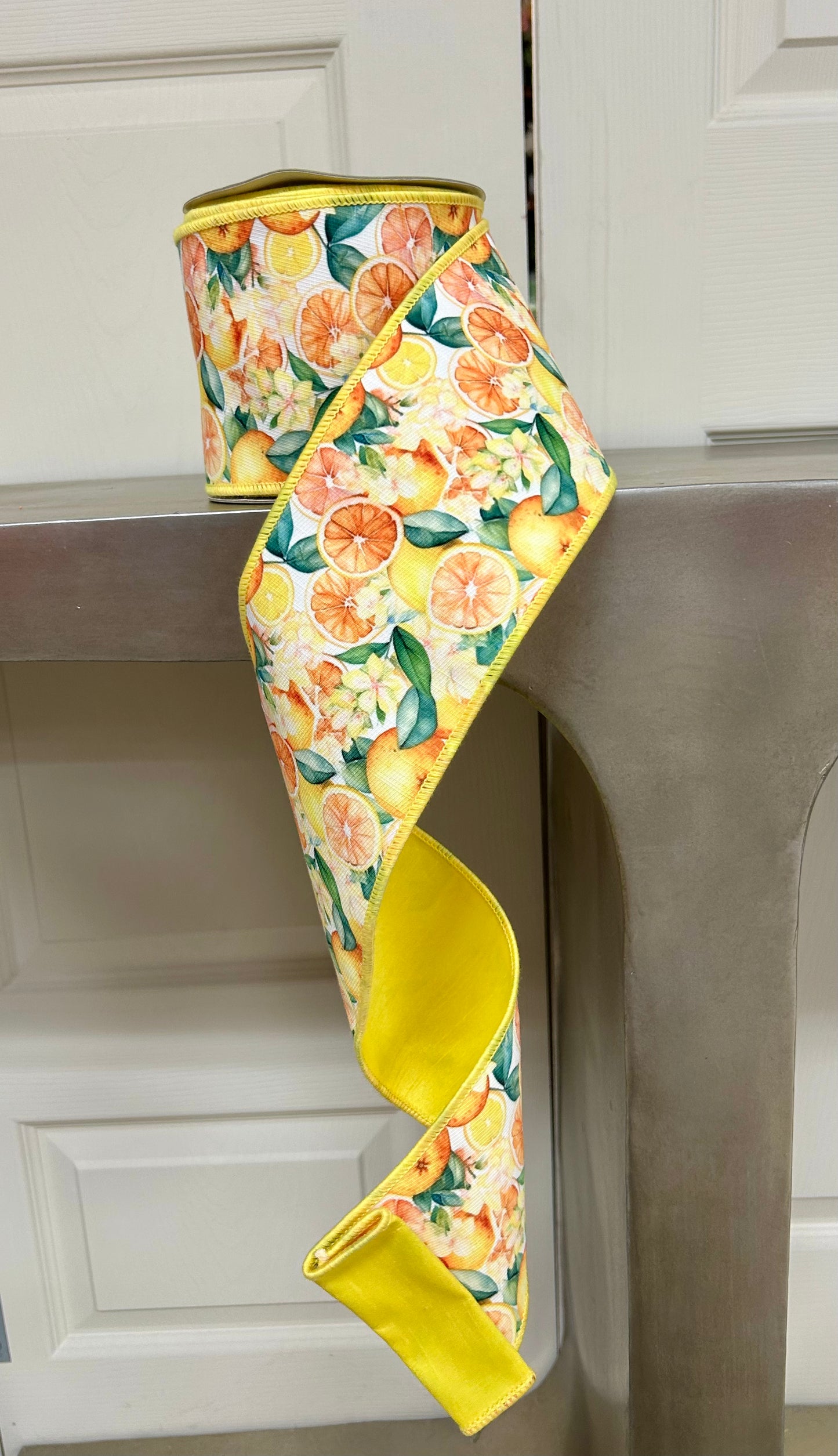 4 Inch By 10 Yard Orange And Lemon Print Ribbon