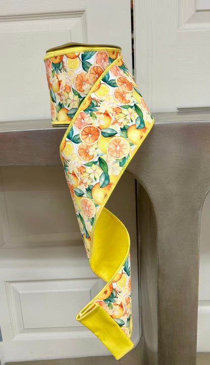 4 Inch By 10 Yard Orange And Lemon Print Ribbon