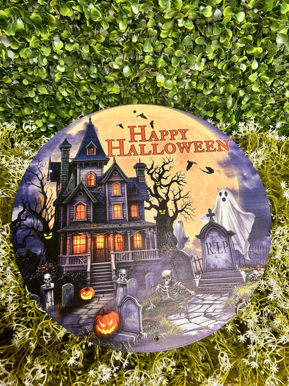 12 Inch Happy Halloween House Metal Sign