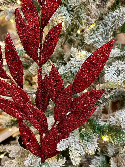 29 Inch Burgundy Glitter Bay Leaf Spray