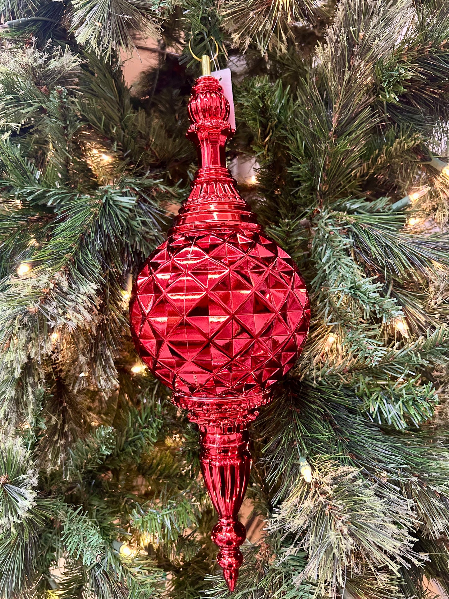 18 Inch Red Diamond Check Finial Ornament