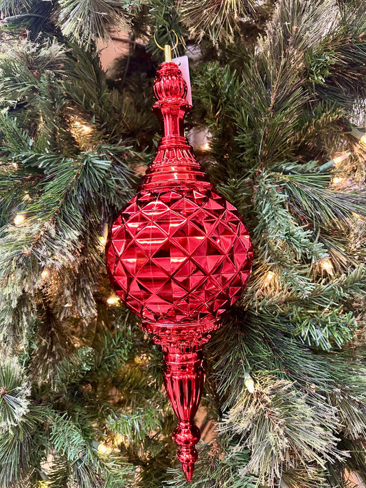 18 Inch Red Diamond Check Finial Ornament