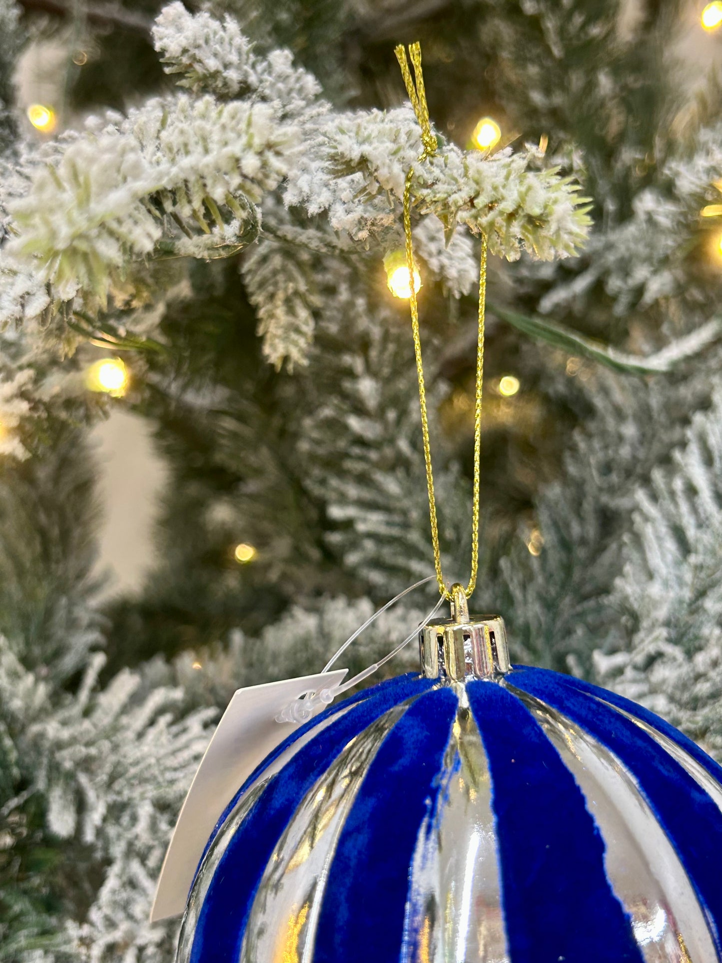 4 Inch Blue And Silver Stripe Ball Ornament
