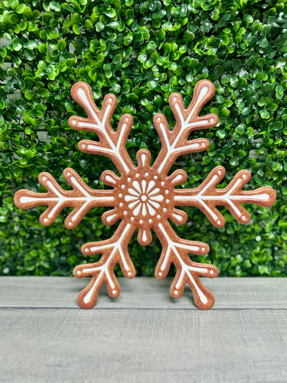 12 Inch Brown And White Metal Embossed Snowflake Sign