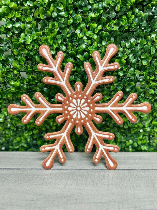 12 Inch Brown And White Metal Embossed Snowflake Sign