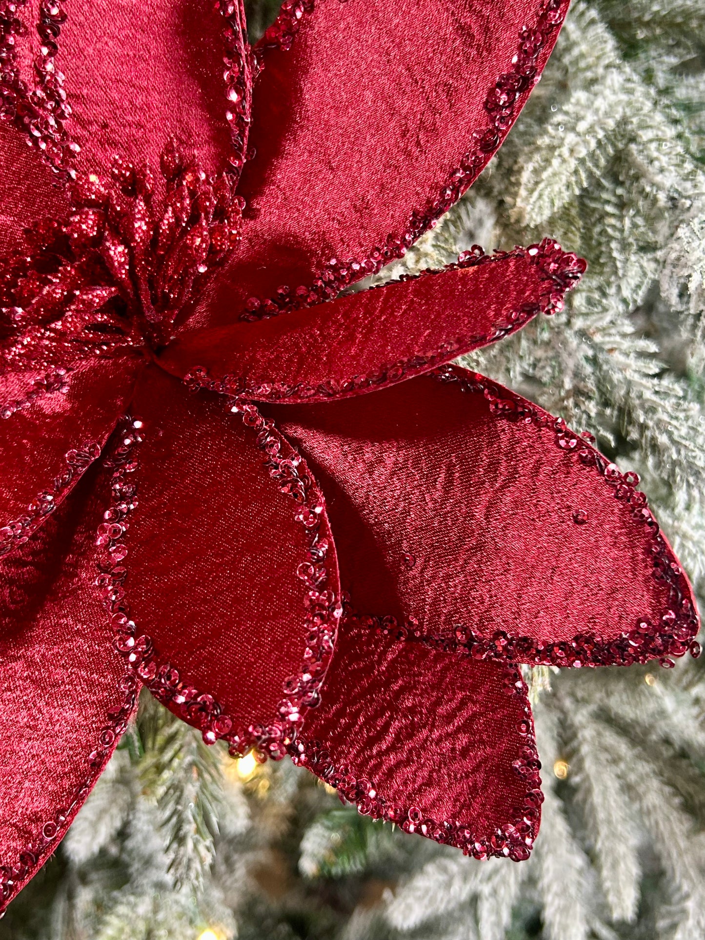 20 Inch Burgundy Satin And Glitter Poinsettia