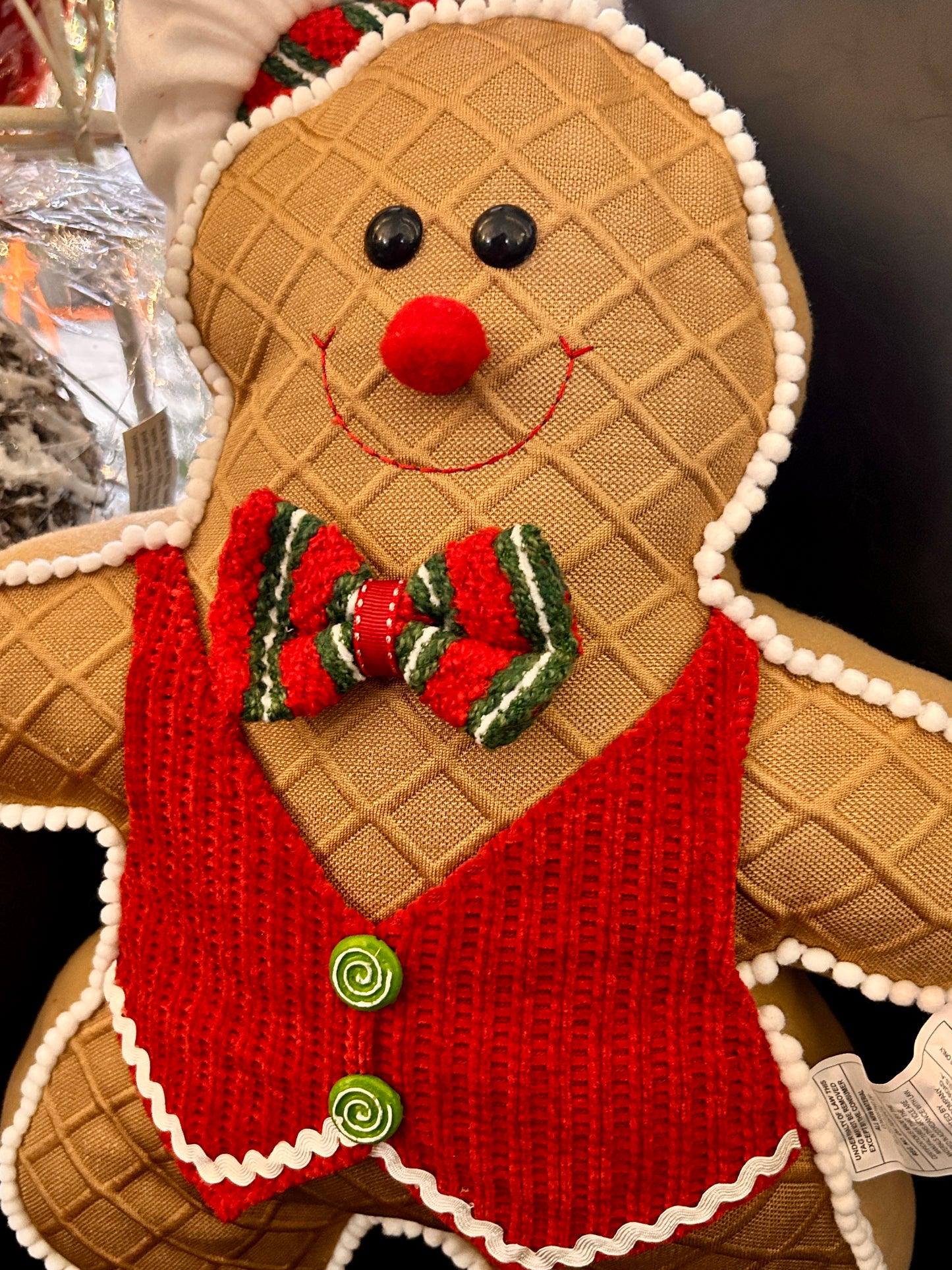 18 Inch Fabric Holiday Gingerbread Man Cushion Two Assorted