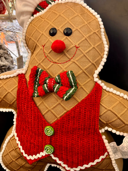 18 Inch Fabric Holiday Gingerbread Man Cushion Two Assorted