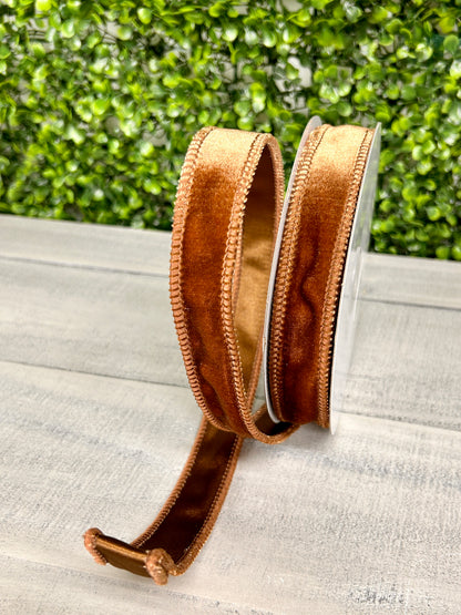 7/8 Inch By 10 Yard Chocolate Deluxe Velvet With Satin Backing Ribbon