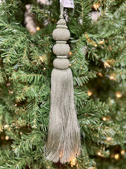 12.5 Inch Sage Bead Ball Tassel Ornament