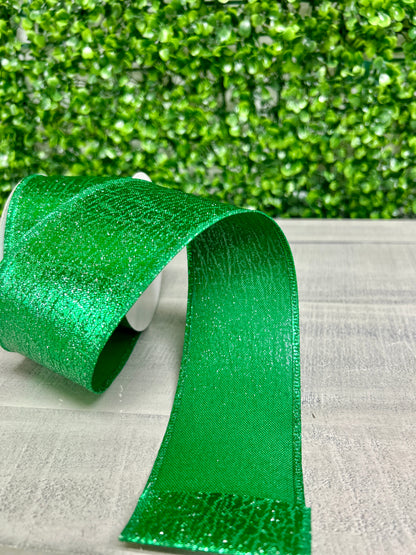 2.5 Inch By 10 Yard Emerald Crackle Metallic Ribbon
