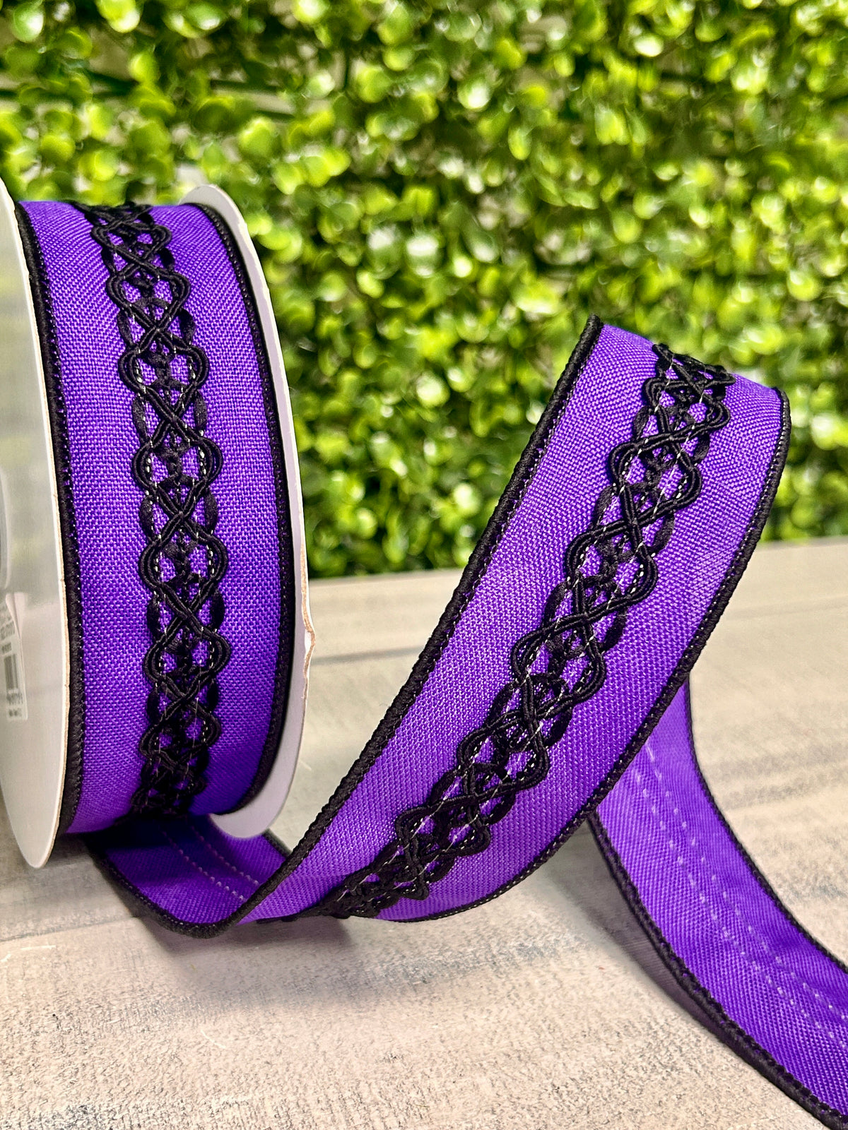 1.5 Inch By 10 Yard Purple And Black Lace On Faux Royal Ribbon
