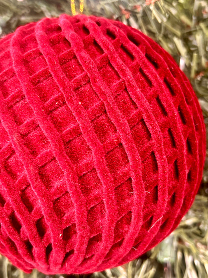 5 Inch Burgundy Flocked Ball Ornament
