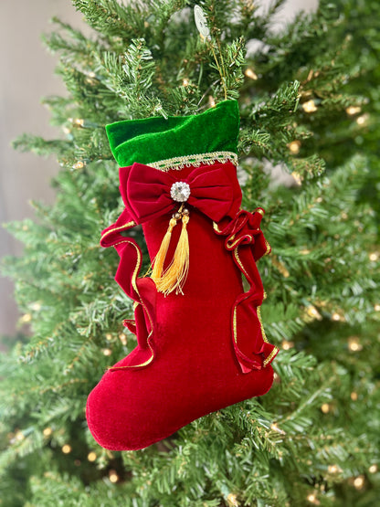 13 Inch Red Green Velvet Stocking Ornament