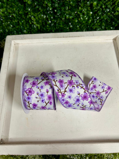 2.5 Inch By 10 Yard Purple Cherry Blossoms Ribbon