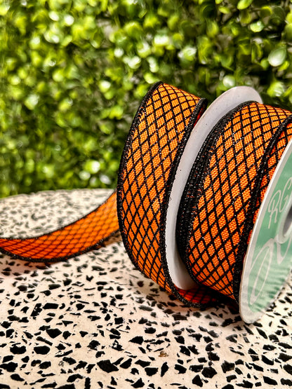 7/8 Inch By 10 Yard Orange And Black Mini Harlequin Ribbon