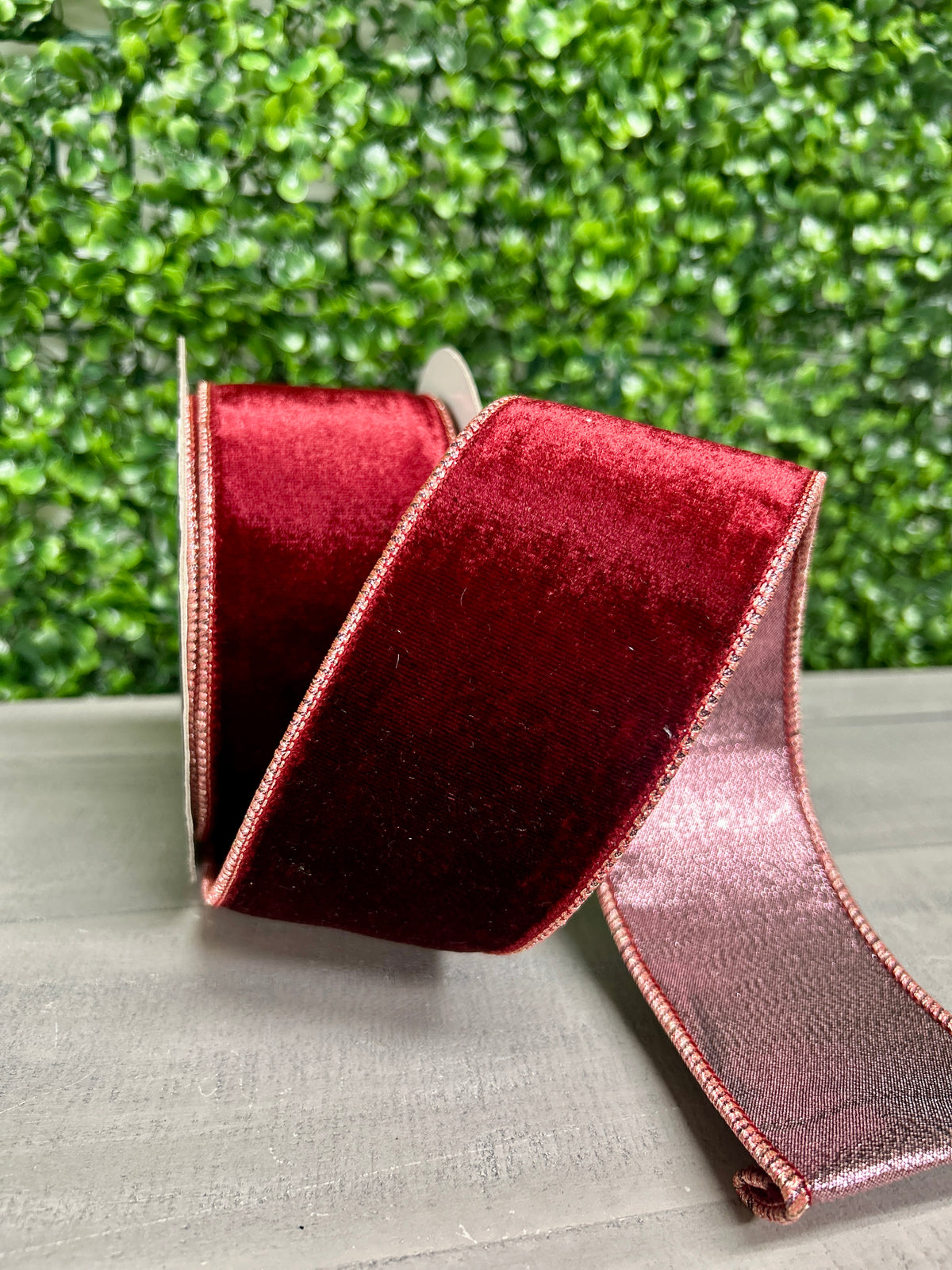 John Mark 2.5 Inch By 10 Yard Fused Burgundy Velvet Metallic Dupioni Backing Ribbon