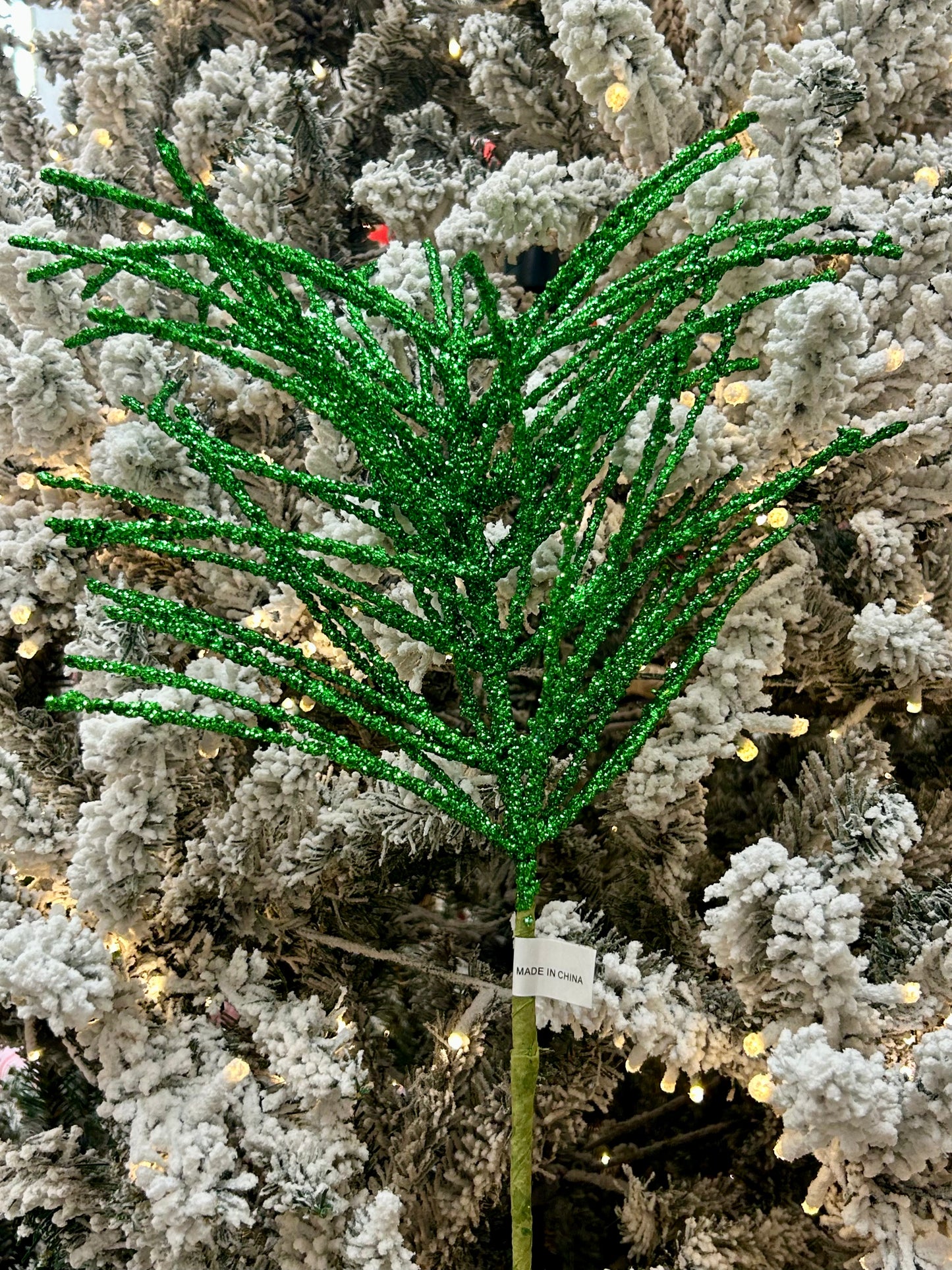 24 Inch Green Glitter Pine Needle Berry Stem