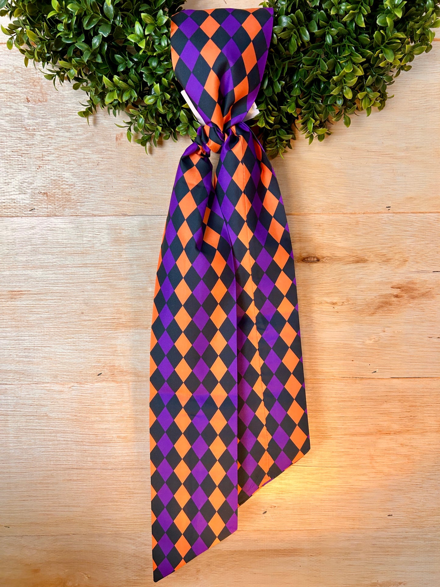 4 Inch By 56 Inch Purple Orange And Black Harlequin Wreath Sash